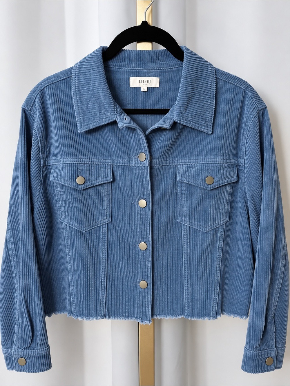 Lilou Washed Blue Corduroy Crop Jacket